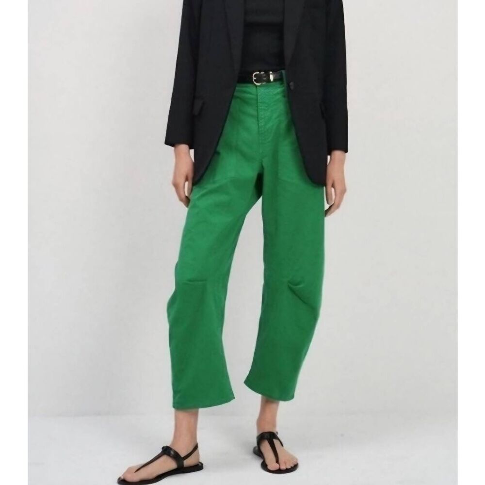 Nili Lotan Shon Pant Bow Leg Carpenter 00 barrel Malachite green